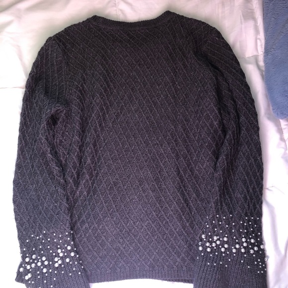 Karl Lagerfeld Gray Quilted Pearl Sleeve Sweater - Picture 8 of 8